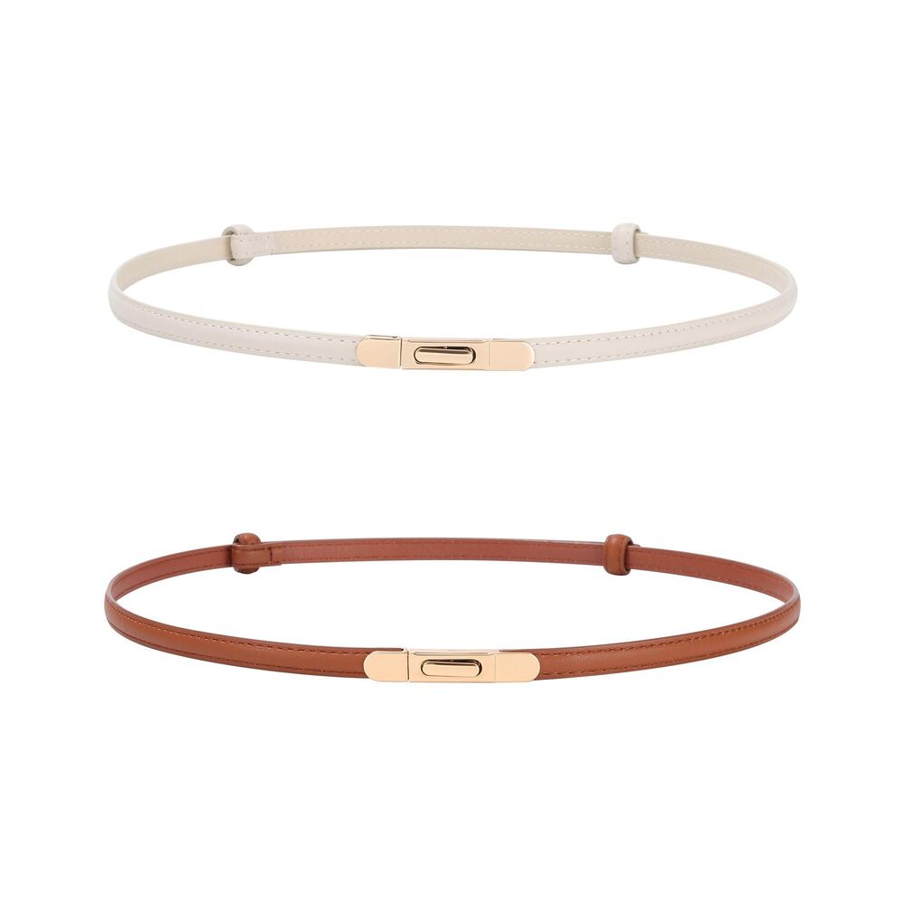 8446 Women Skinny Leather Belt- 2 Pack Adjustable Thin Belt